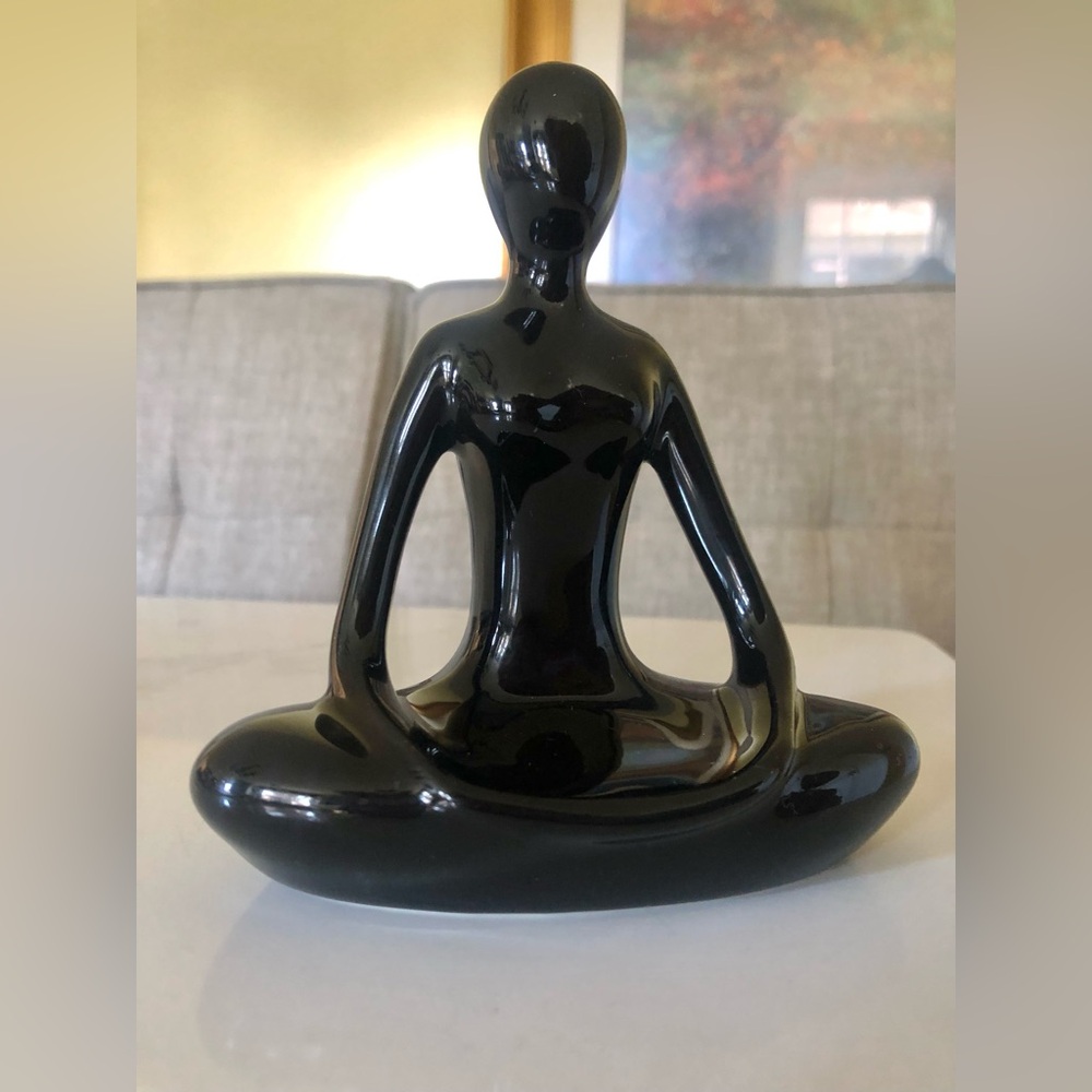 Contemporary Black Ceramic Meditation Figurine - Home Art Decor